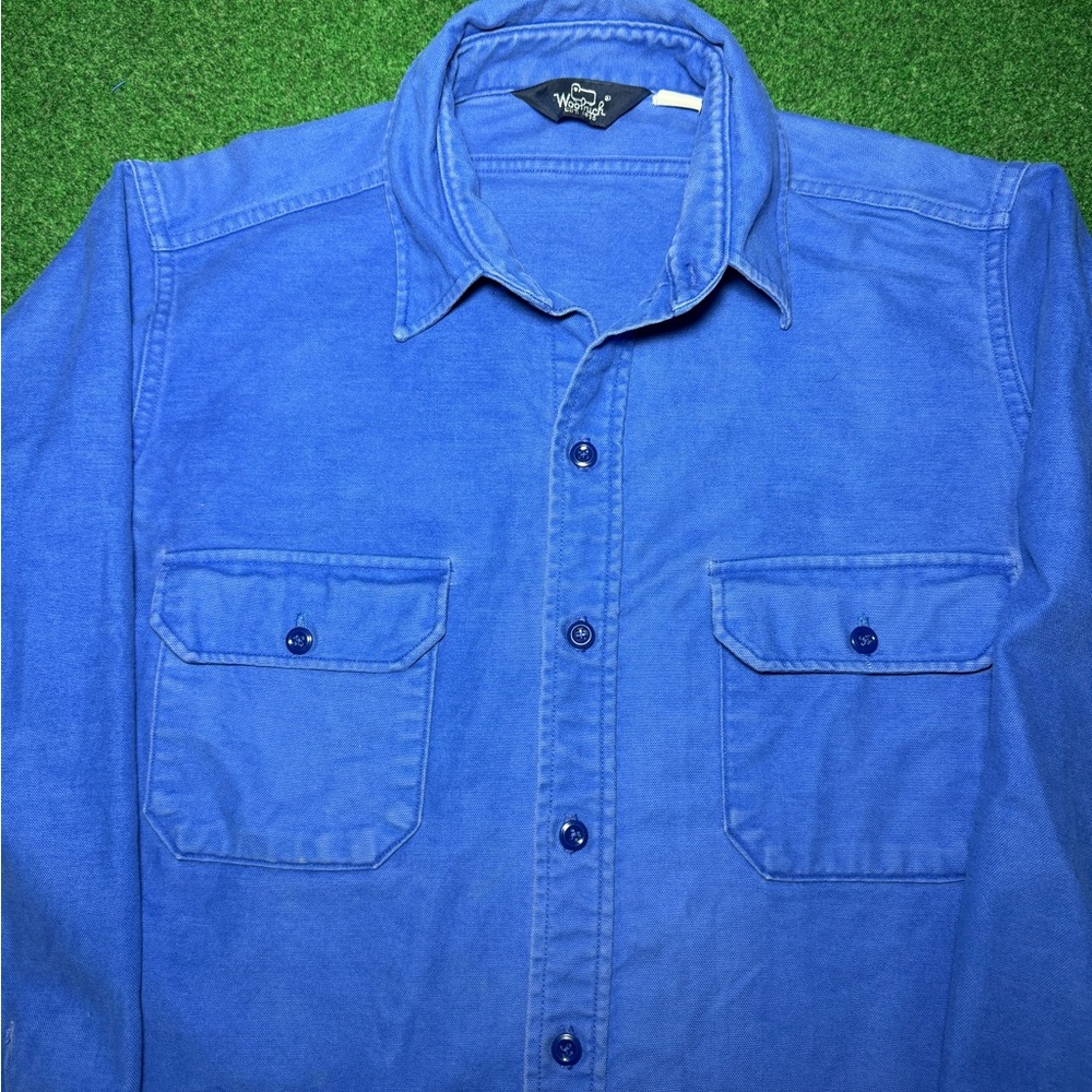 Woolrich Camois Thick Cotton Button Up 80s 90s Vintage Blue Flannel Shirt - Picture 2 of 7